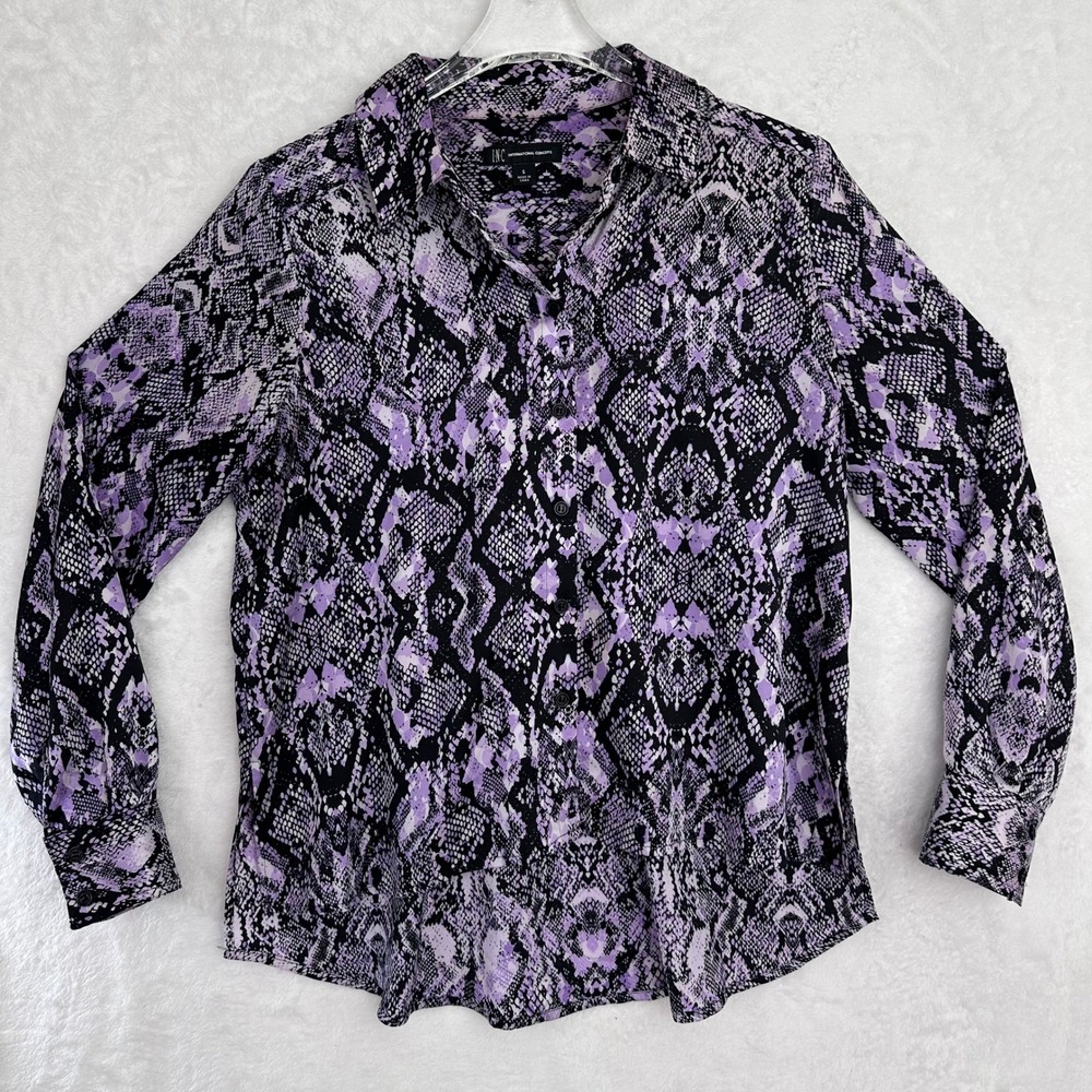INC International Concepts Womens Purple Snake Print Button Up Shirt Size S